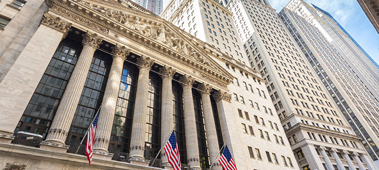 Picture of the front of the NY Stock Exchange.